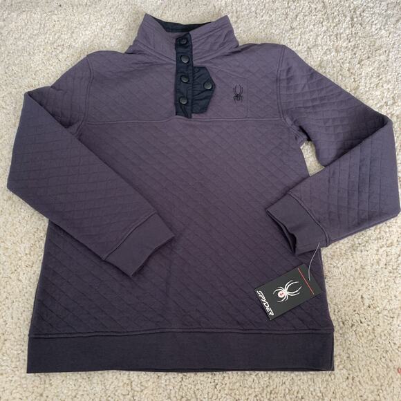 Spyder Other - Spyder Pullover Sweatshirt Kids Boys Sz Large Diamond Quilted 1/4 Snap Gray NEW